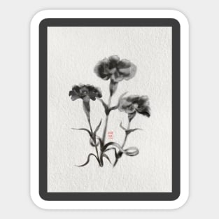 sumiE ink chinese brush carnations Sticker